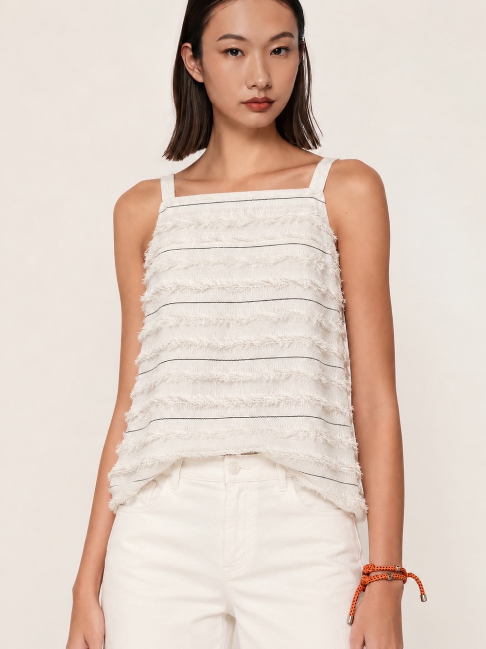 Maeve by Anthropologie Quinn Fringe Stripe Tank Ivory Size 6